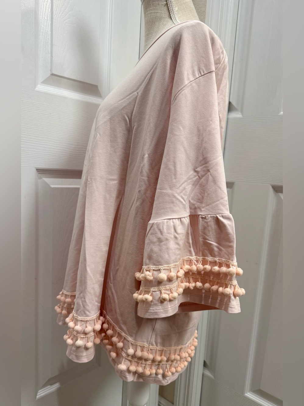 Women’s Size 1X Blush Pink Pom-Pom Trim Top – Like New